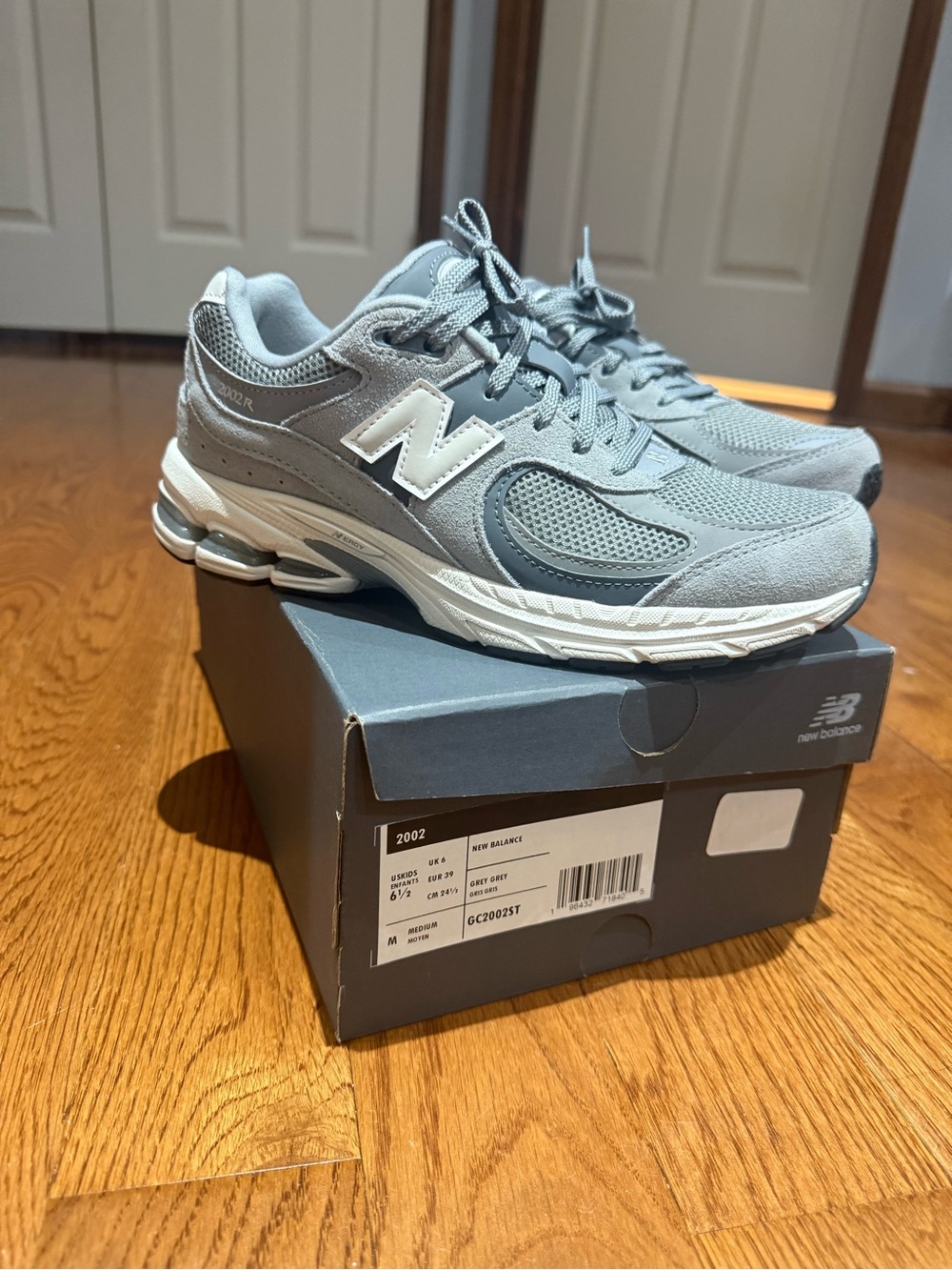 New Balance 2002R Youth Athletic Sneakers in Grey and White